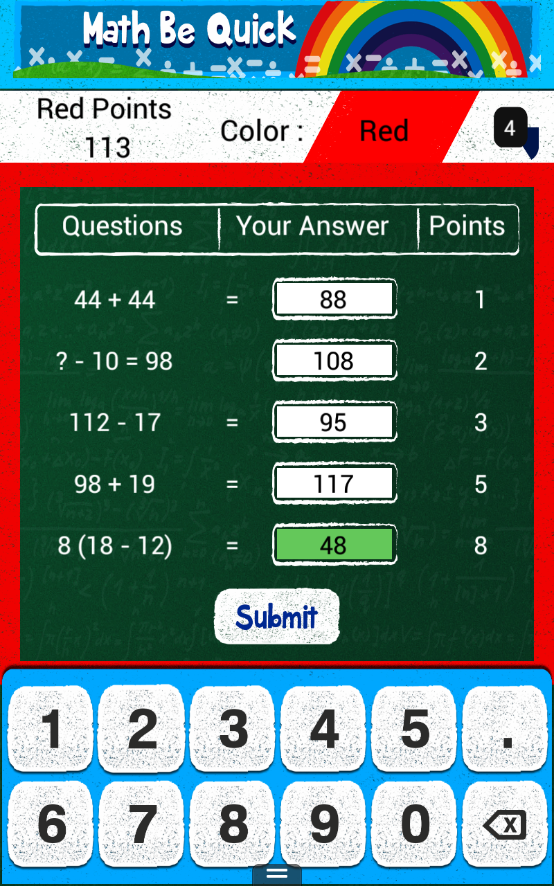 Quiz screen - Red level