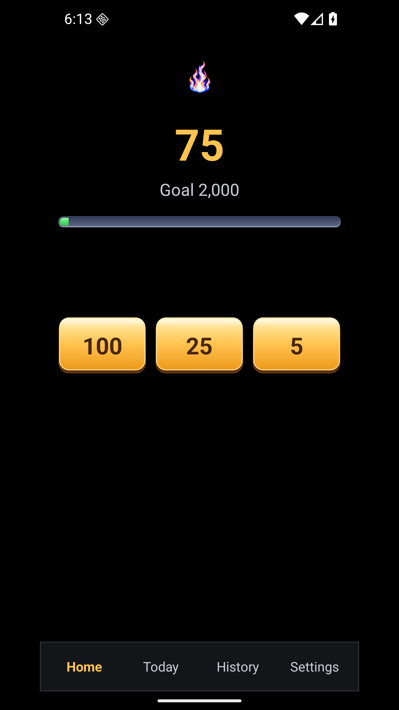 MCC Android companion home screen with daily total and manual entry controls, shown as a version 1.5 preview.